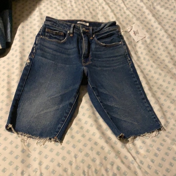 Good American high waisted denim bermudas raw hem - Picture 1 of 5